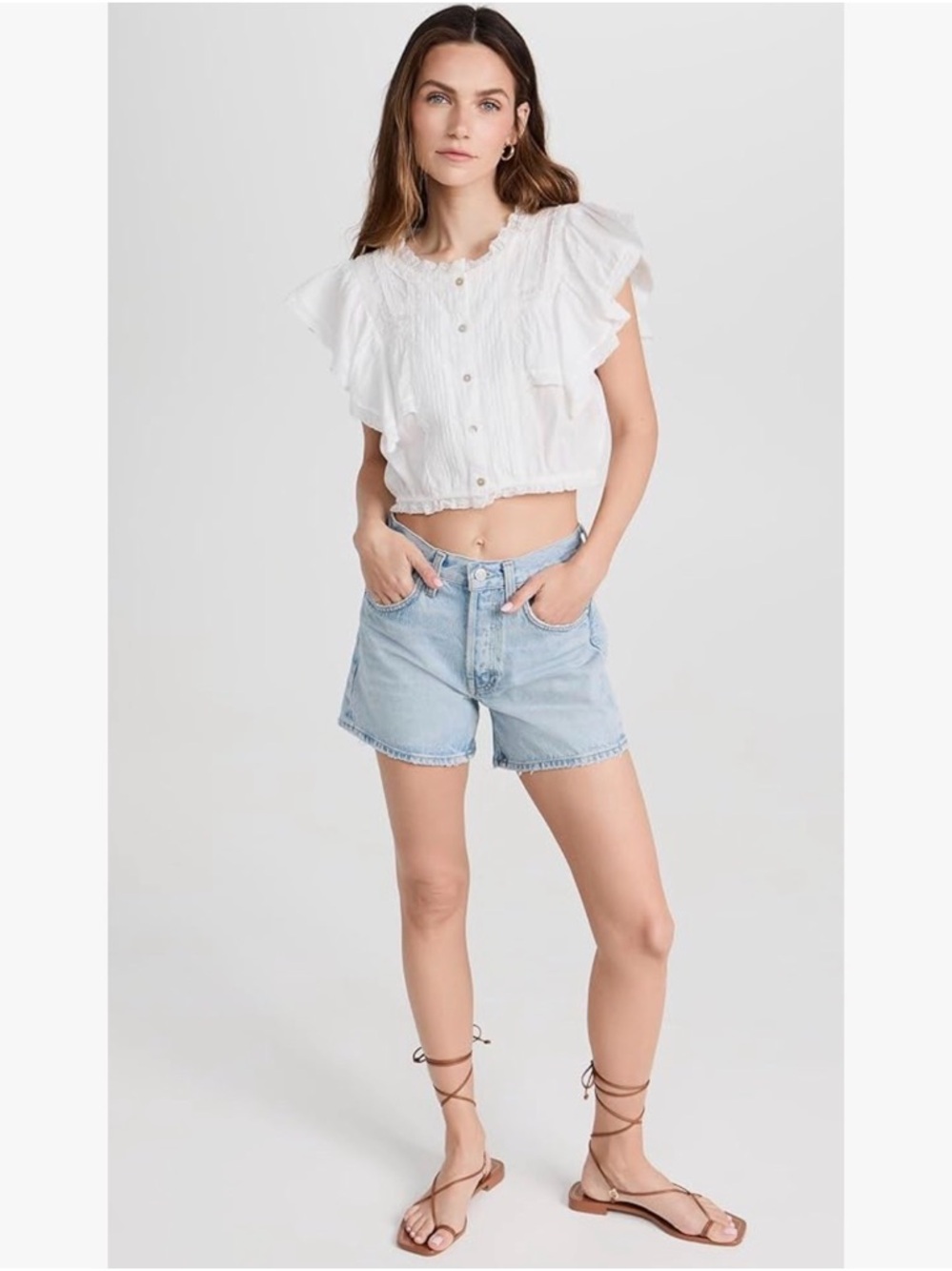 NWT [LoveShackFancy] Nora Heritage White Flutter Crop Top Women's Multiple Sizes - Picture 4 of 14